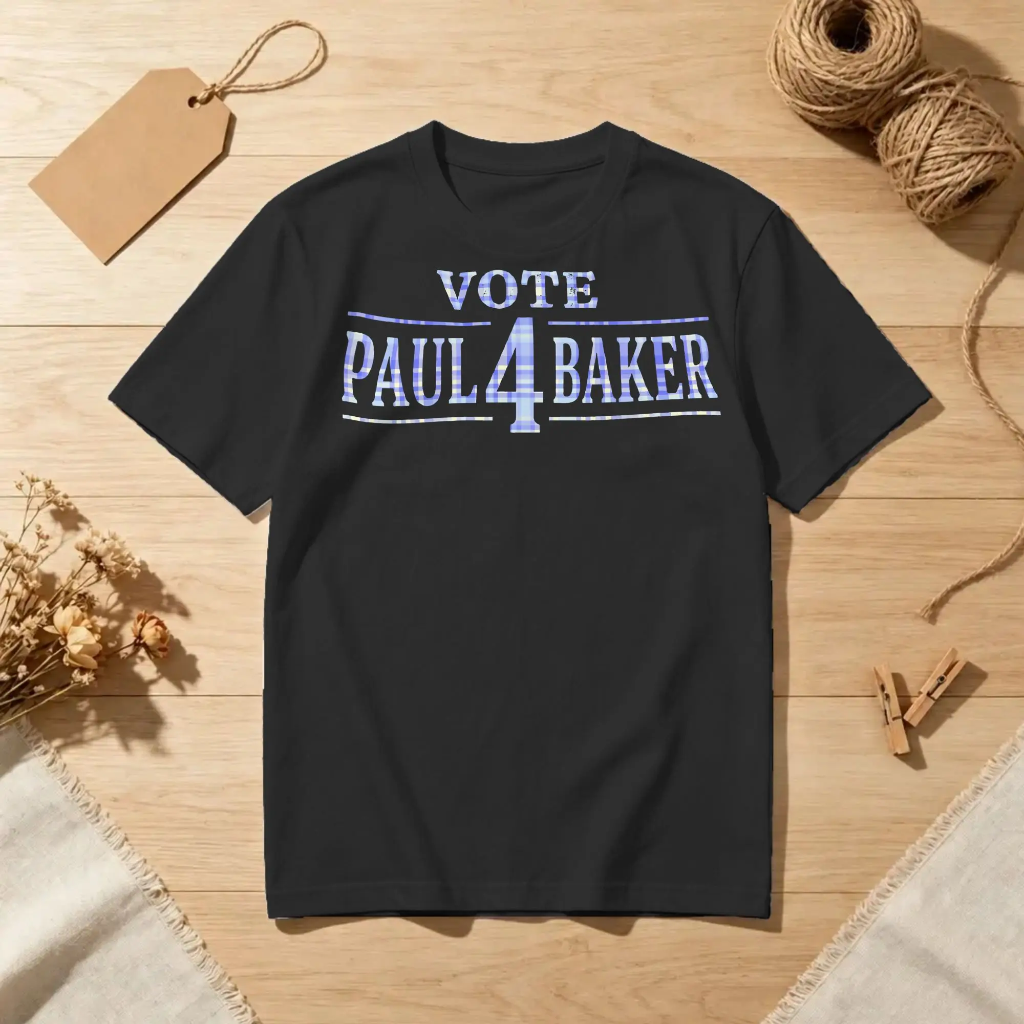 Vote por Paul Baker: camisetas para homem e mulher, de algodão, estilo vintage, com gola redonda, manga curta, roupa de tamanho grande.