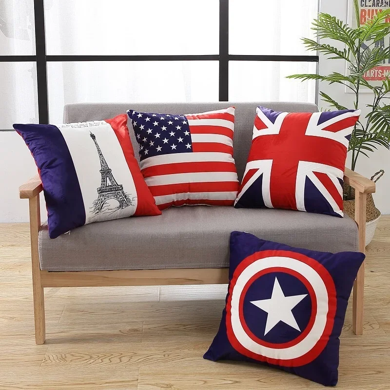 American Sofa Pillow Cover 45x45 Bedside Living Room European Beige Flag Mediterranean Style Pillow British Style Cushion Cover