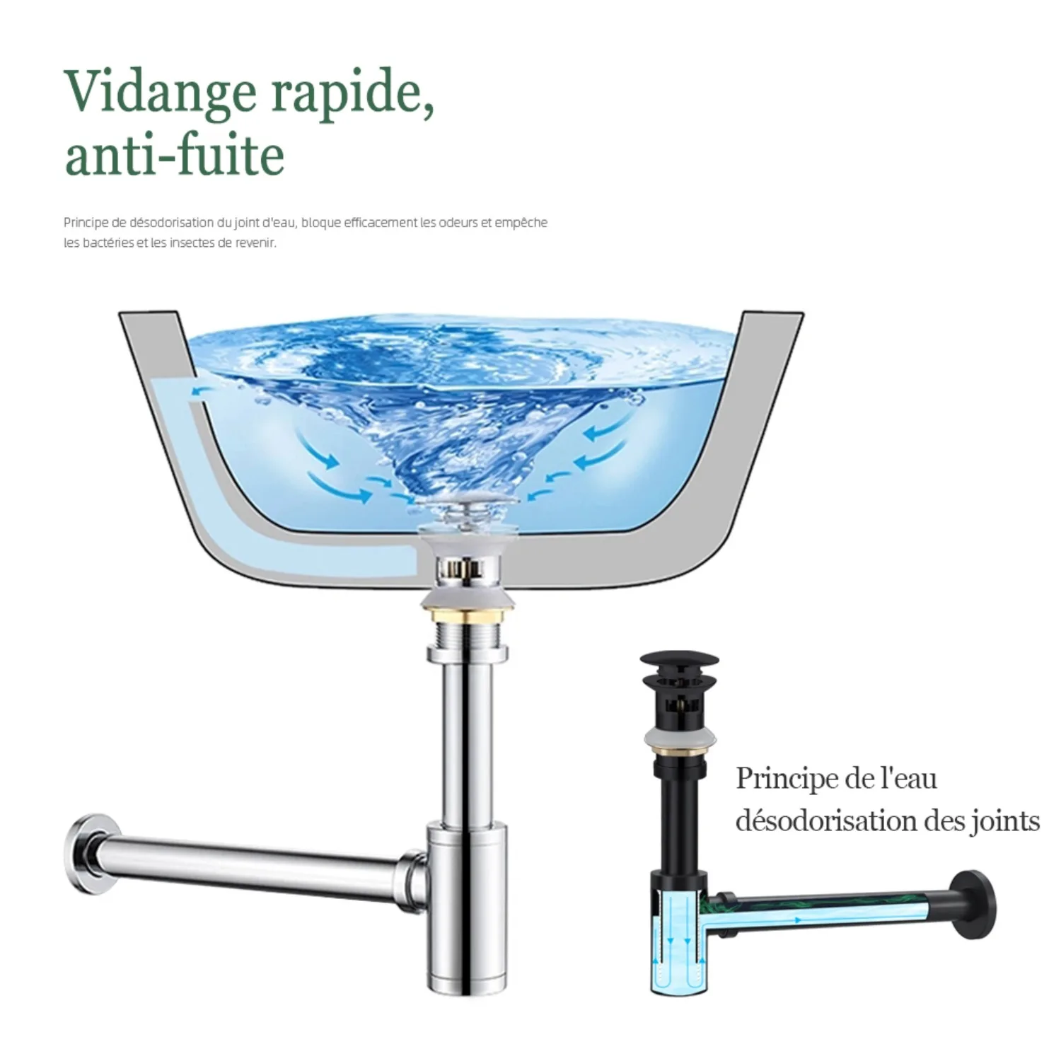 Kit de drenagem de pia de latão com tubo de drenagem sifônico P-Trap com acabamento escovado - Conjunto de tubo de descarga de água residual de banheiro