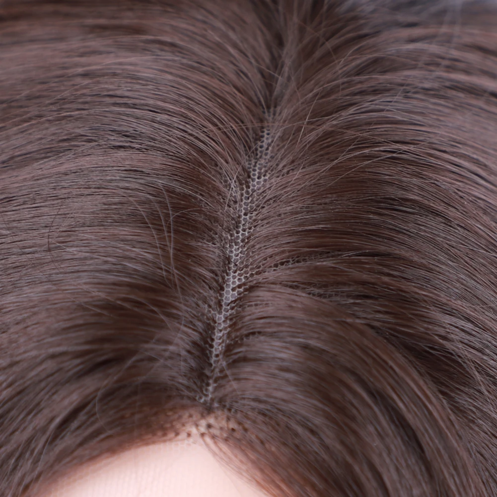 باروكات صناعية طويلة مموجة للنساء 26 بوصة باروكات صناعية مموجة لون بني شعر صناعي الجزء الأوسط شعر مستعار مقاوم للحرارة