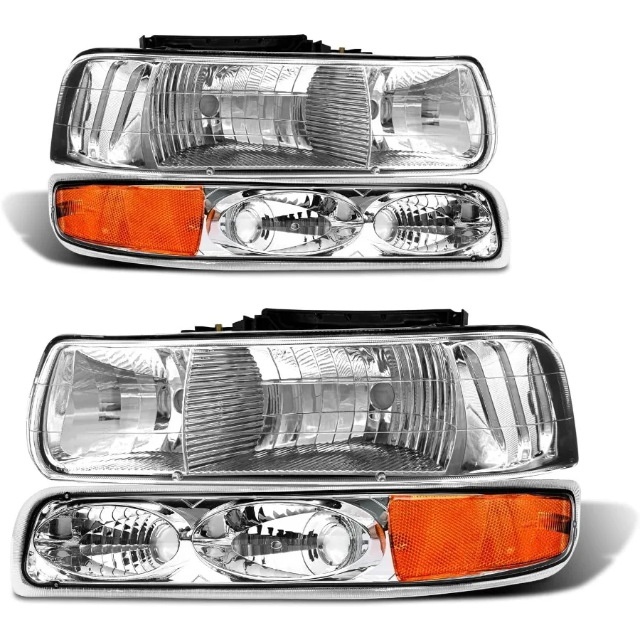 Headlight Assembly for 19992002 Chevrolet Silverado 1500 2500 1500HD 2500HD 3500 and 20002006 Tahoe Suburban with Chrome Housin
