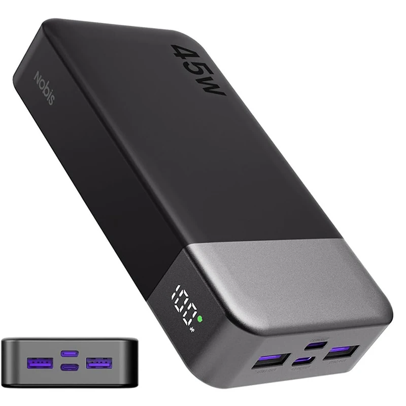 NOBIS 45W 20000mAh Powerbank Externe Handy-Akkus Schnelles Aufladen |   Externer Akku mit USB-C-zu-USB-C-Kabel, tragbares Ladegerät mit digitaler Anzeige für Telefon, Android, Laptop usw.