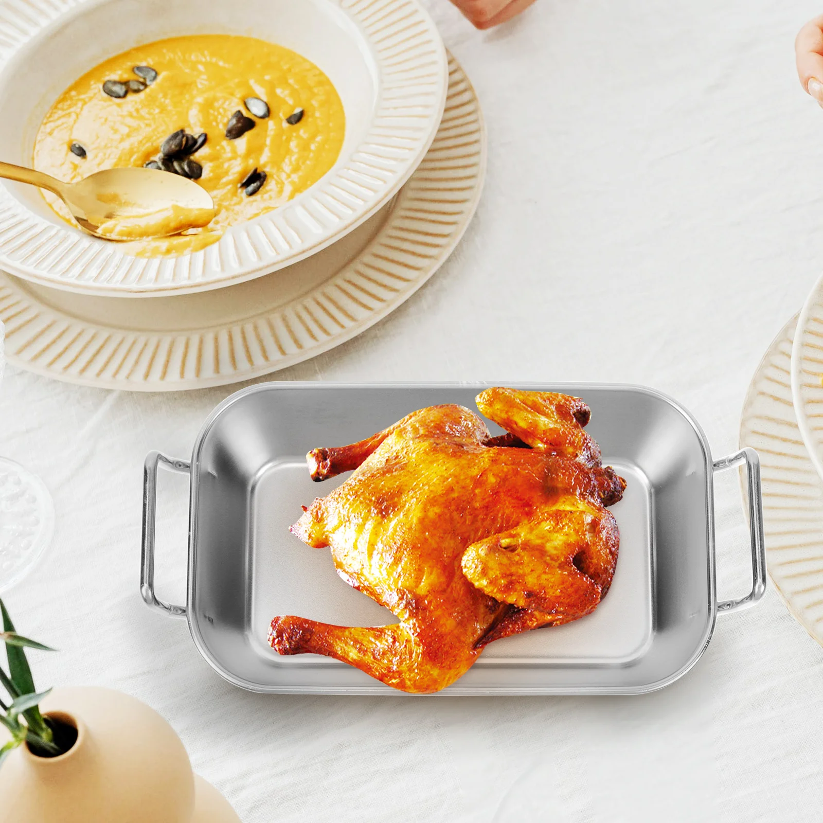 

Stainless Steel Snack Basket Barbecue Tray Fry Serving Plate Cold Dishes Holder Dessert Container Easy for Home