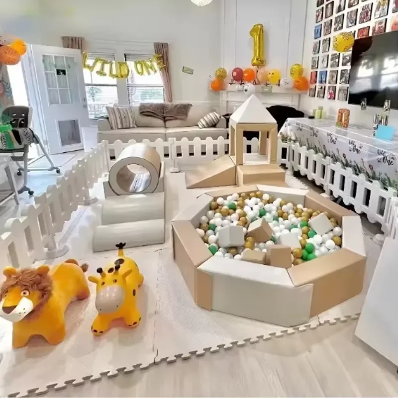2026 Kids Soft Play Equipment Soft Play Set White and Pink Playground Kids Set for Party Rental Equipment