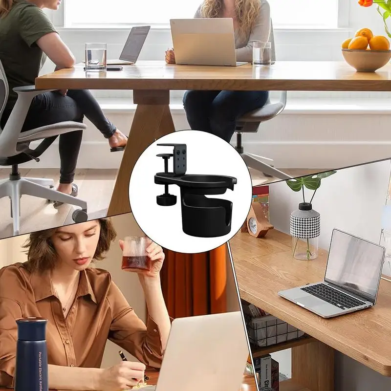 Universal Desk Cup Holder Adjustable Upgraded Arm Clamp Stand 360 Degree Rotating Table Edge Clamp Anti-Fall desk cup holder