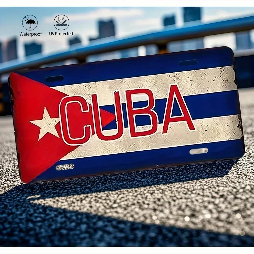 Vintage Cuba Aluminum License Plate, , Rustic Design with Star and Stripes, for Car Decoration, Garage Decor, or Gift, Decorati