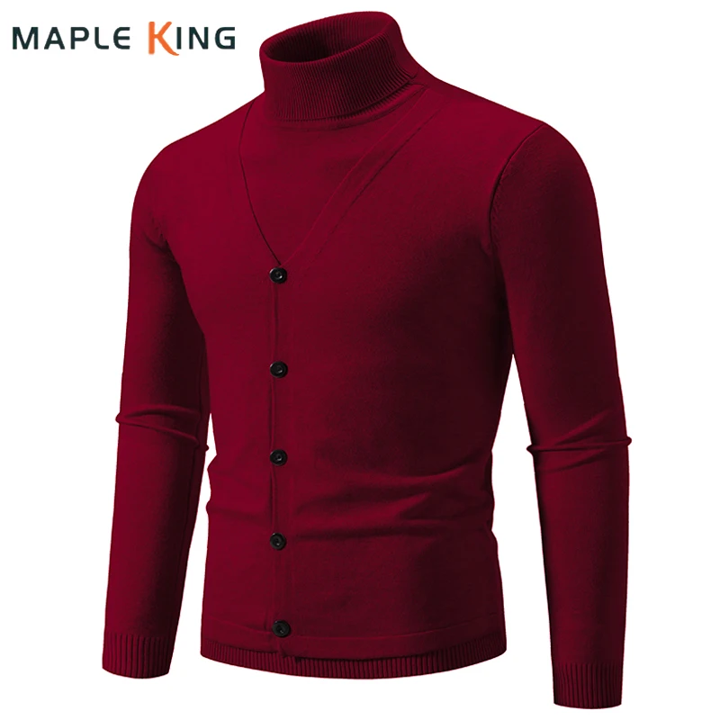 Knitted Pullovers Men Sweater Fashion Fake 2 Pieces Luxury Designer Clothing Warm Business Turtleneck Mens Sweaters Pull Homme