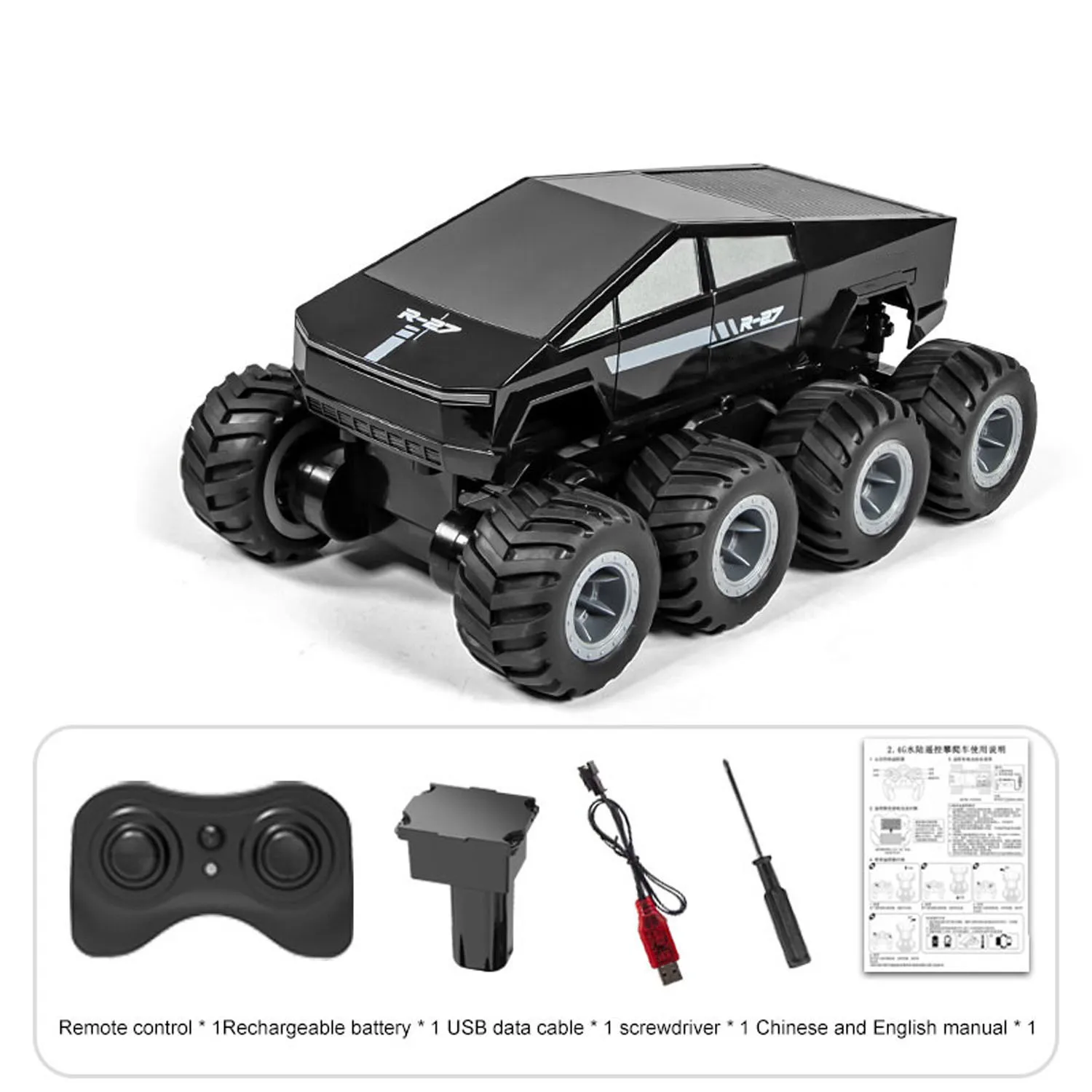 1/18 2.4G RC Pickup Truck Model Q218 8*8 Amphibious All Terrain Controlled Off Road Car Stunt Vehicle 360 Rotation RTR Battery
