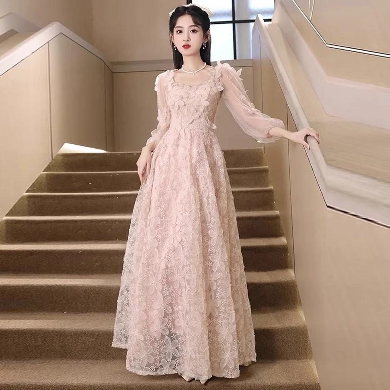 

2025 Youth Graduation Evening Dress Female High-end Sense Light Luxury Niche High-end French Celebrity Noble Fairy Pink Flower