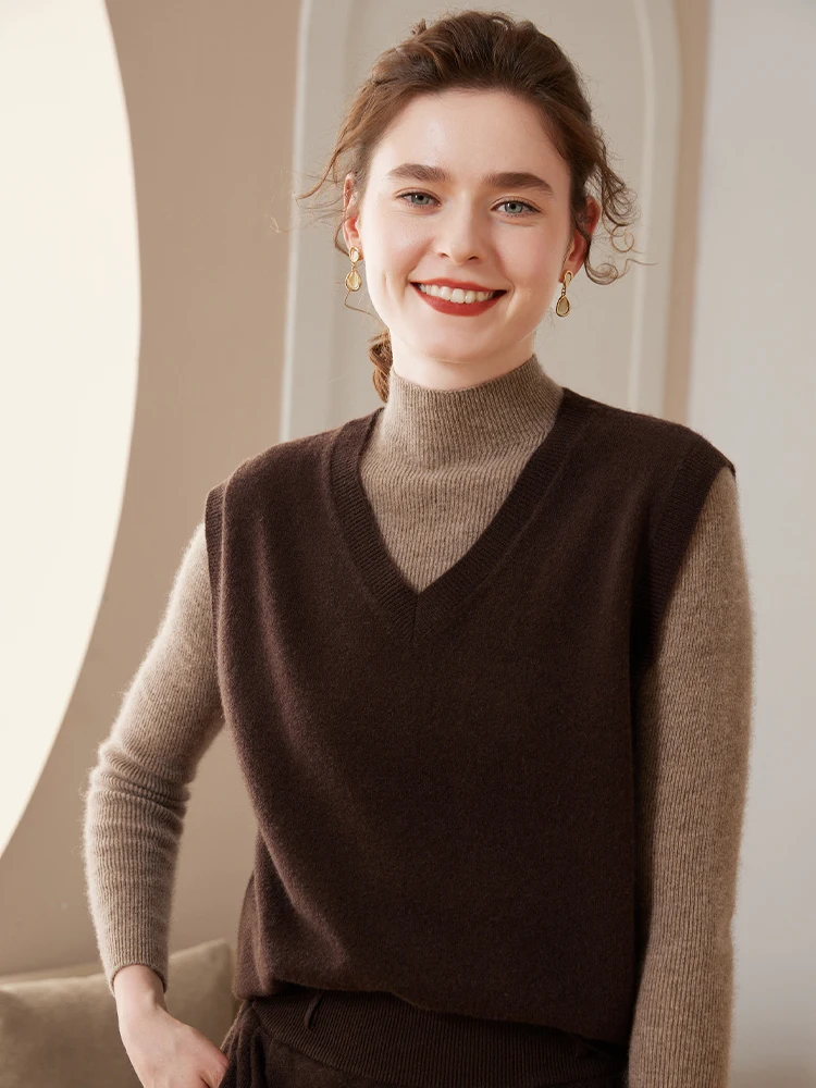 

Yoyoselect Women 100% Cashmere Vest Simple Style Waistcoat V Neck Sleeveless Pullover Autumn Winter Soft Warm Cashmere Knitwear