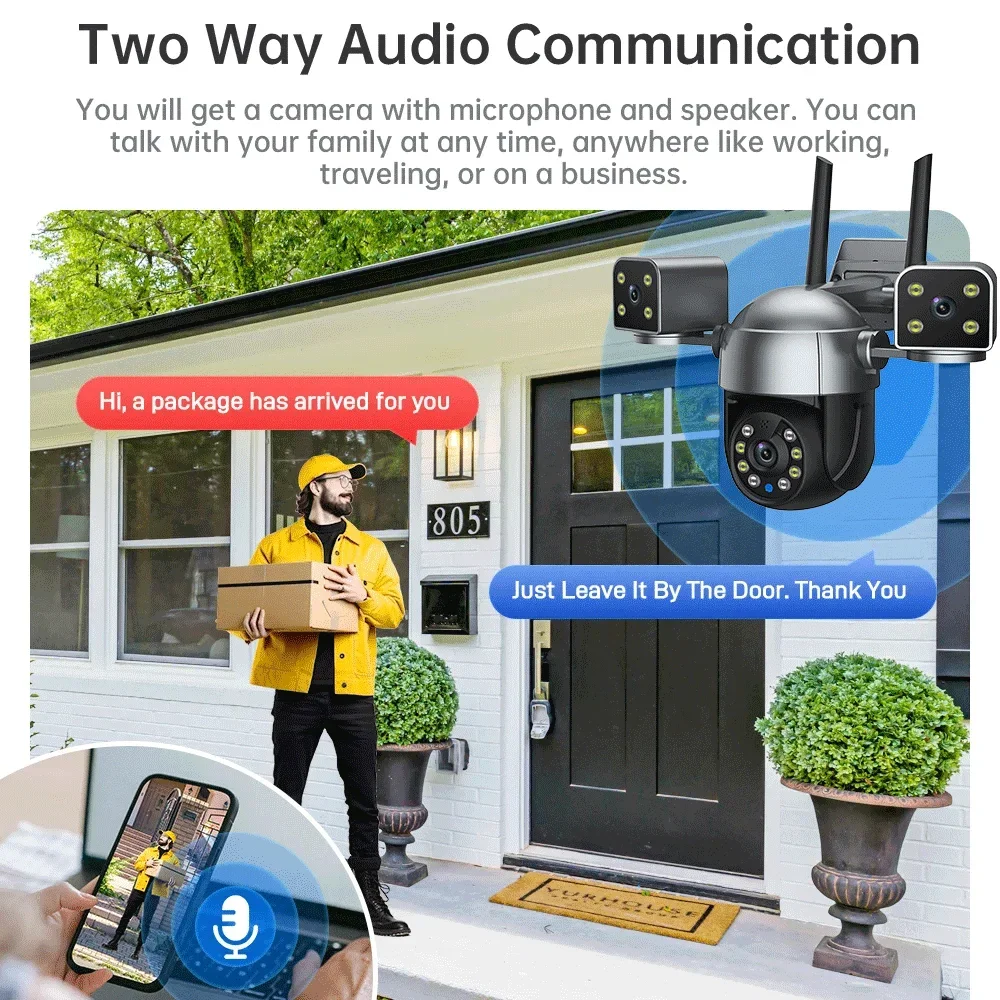 12MP 6K WiFi Camera Outdoor Three Lens Three Screens 8X Zoom PTZ Camera Auto Tracking Security Protection Video Surveillance Cam