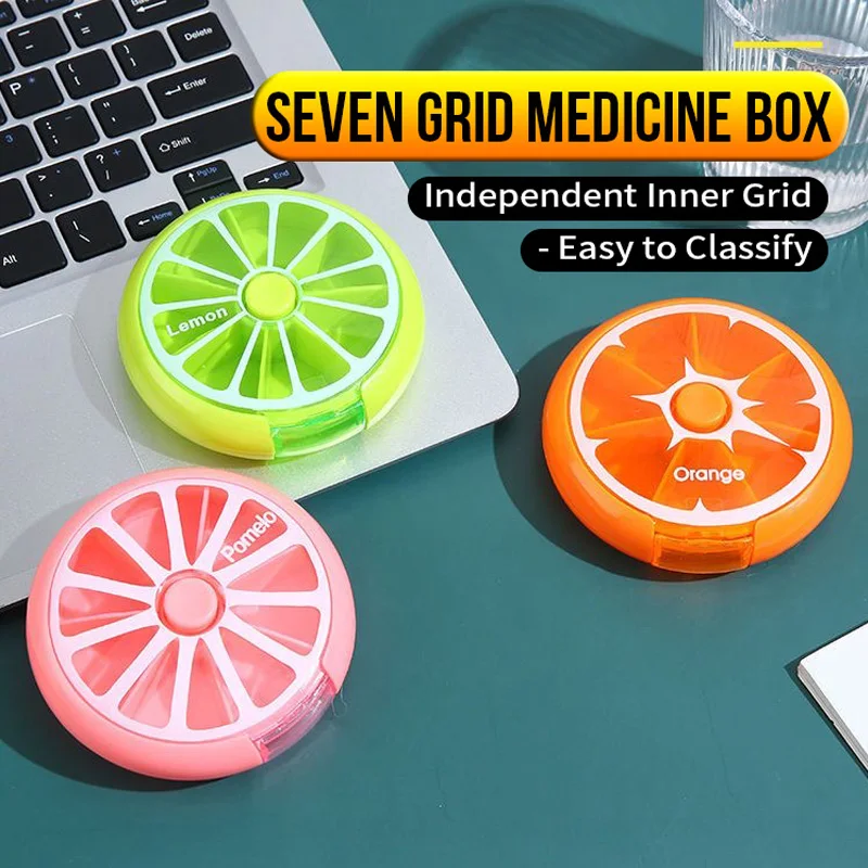 1pc Seven Grid round Box Sealed Medicine Packaging Box, One Week Medicine Storage Box, Carry Small Medicine Box with You