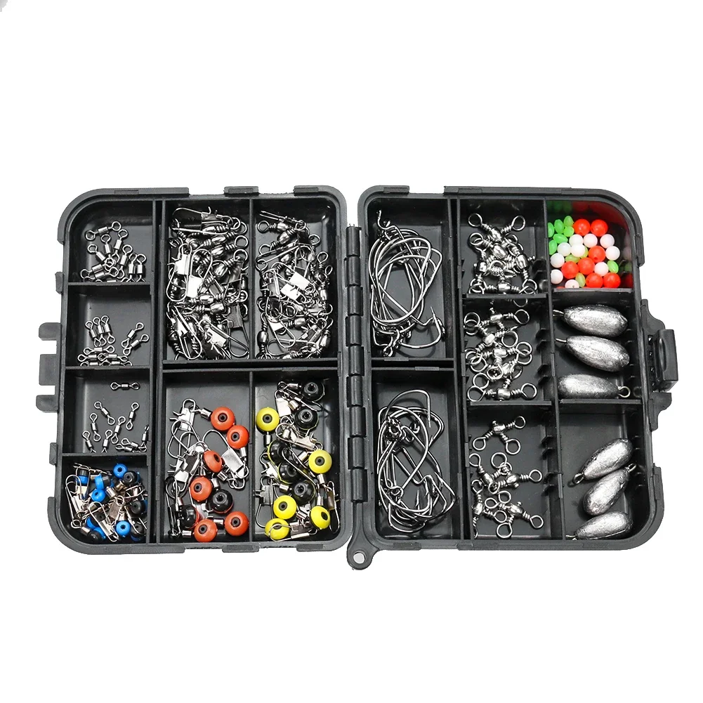

157PCS Complete Fishing Accessories Kit Portable Rock Fishing Gear Set Sleeve Hooks Lead Bite for Boat Lake River Expeditions