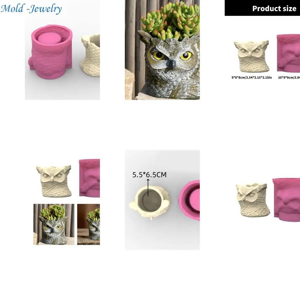 

69HB Handmade Silicone Owl Pots Mould for Succulent Planters Concrete Projects