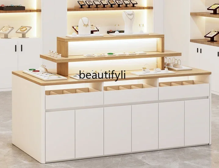 Solid Wood Cosmetics and Jewelry Shop Zhongdao Display Stand Counter Clothing Jewelry Shoes Bag Hat Double-Sided Showcase