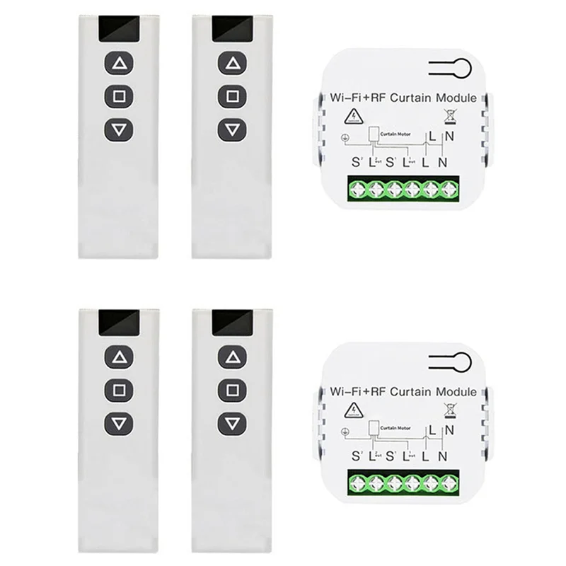 

ABRU-Tuya Smart Life Wifi 433Mhz Blind Curtain Switch With RF Remote For Electric Roller Shutter Control, 4RC 2RE