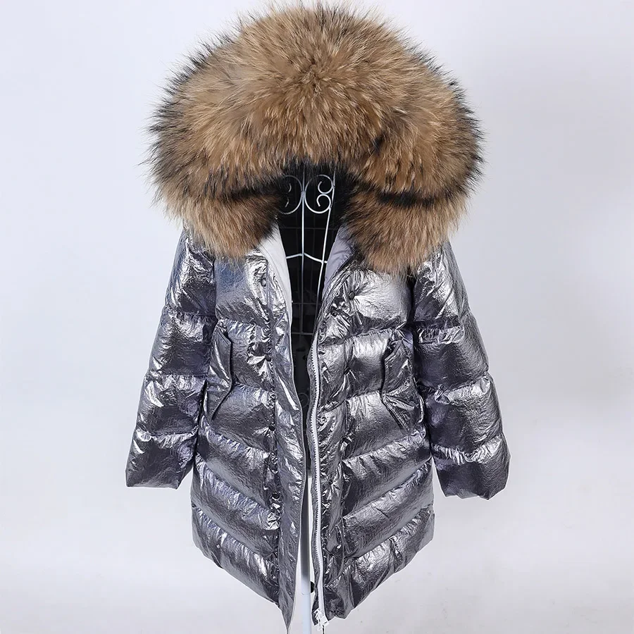 Maomaokong 2024 Winter Luxury Real Fox Raccoon Fur Collar Down Jacket Women Hooded Warm Puffer Coat Waterproof Outerwear Parkas