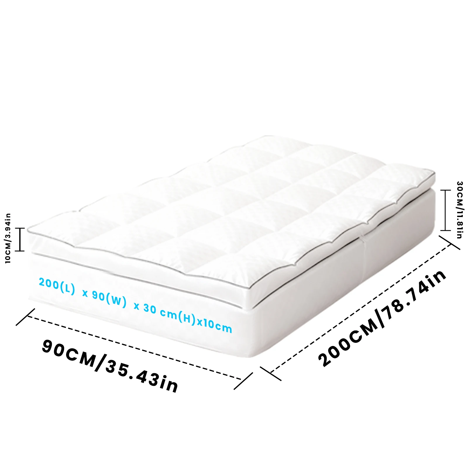 Dubbele matras topper, gewatteerde matrasbeschermer, anti-allergie & ademende hoeslaken, 30 cm extra diepe stretch hoes