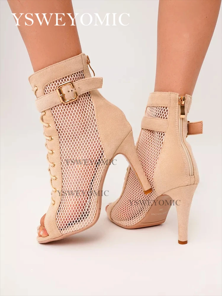 Beige 7cm 9.5cm Women's Sexy For stilettos High Heels Boots Latin Dance Heels Shoes Salsa Jazz Dance Shoes 2026 Summer Style
