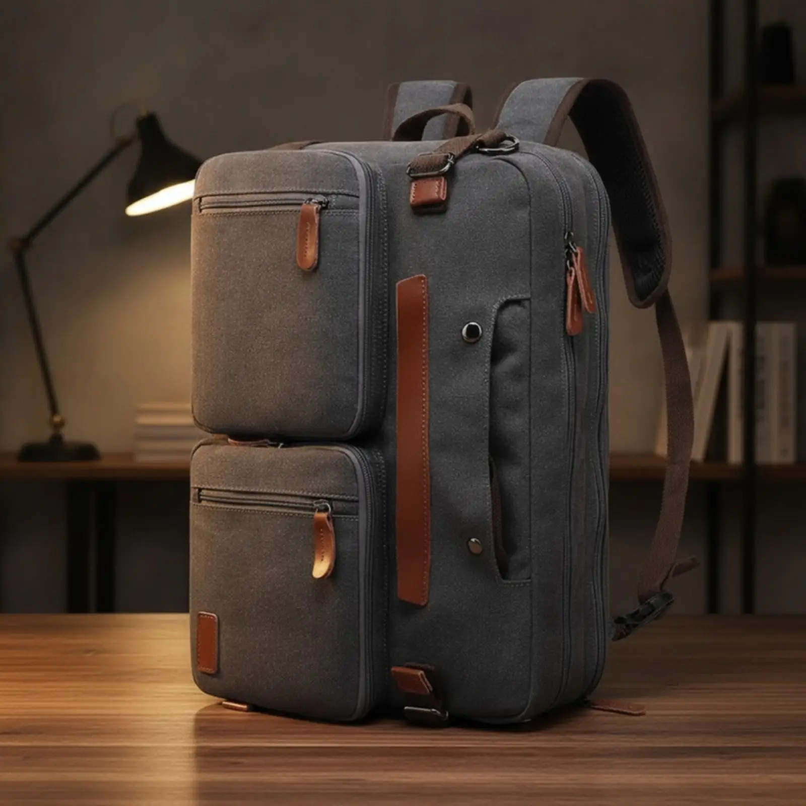 Men Laptop Carrier Convertible Briefcase Backpack with Vertical Side Pocket for Office and Travel Use