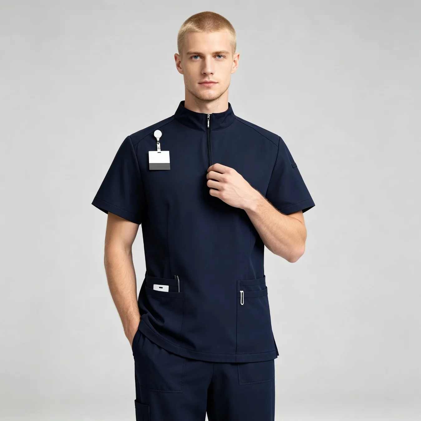 Suitable for Both Men and Women Pet Clinic Doctors Nurses Nursing Staff Stand Collar Frosted Suit Multi Pocket Two-piece
