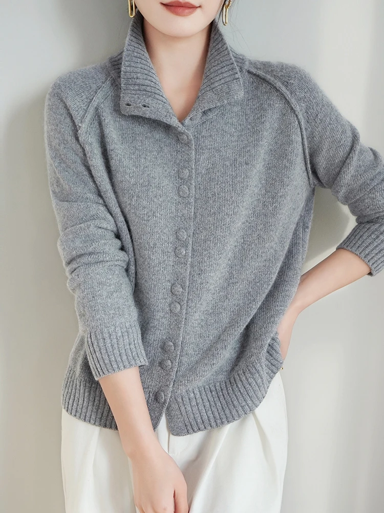 

Vintage Knit Solid Women Cardigan High collar Slim Full Sleeve Single Breasted Lady Sweater Autumn Winter Female Casual Overcoat