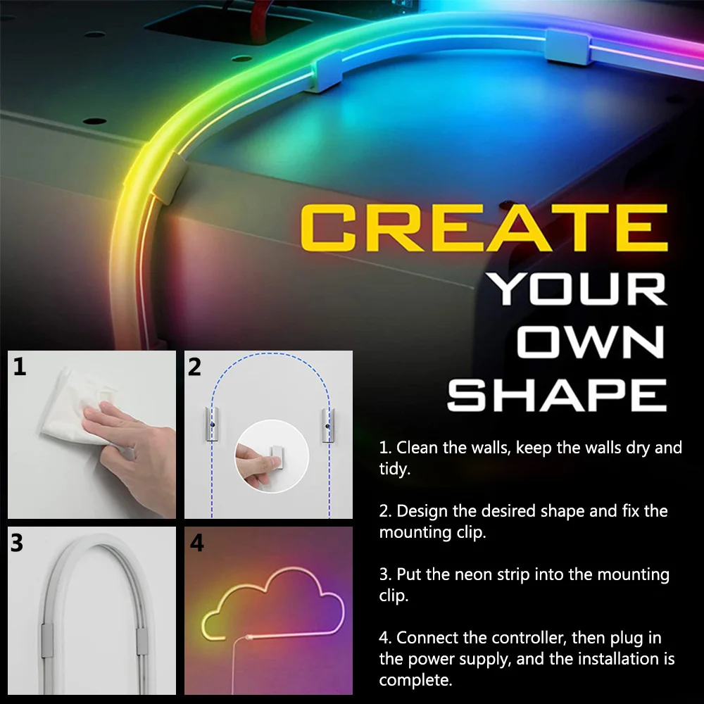 WIFI RGBIC Neon Rope Light DIY LED Strip Flexible Lights APP Remote Control Music Sync TV Backlight Game Living Room Decor IP67