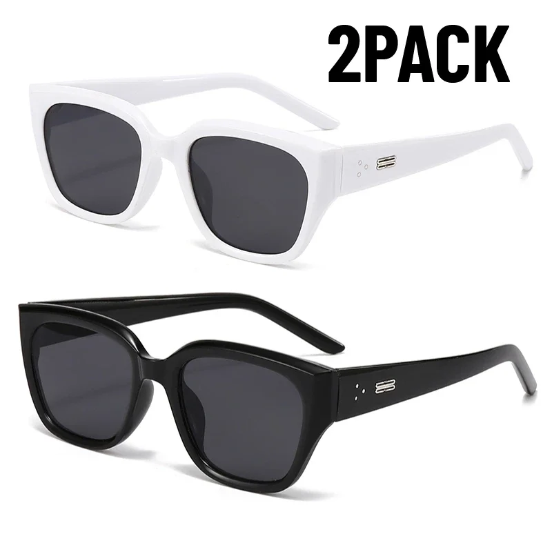 2PACK New Square Korean Fashion Simple Retro Premium Sunshade Mirrors Trendy Street Photography Sunglasses for Women UV400