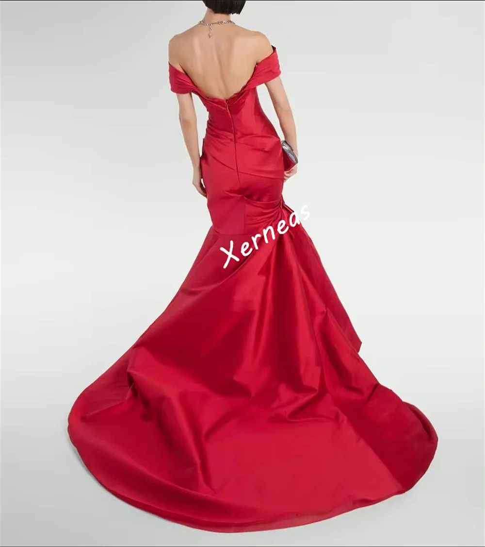 Robe de soirée de forme sirène pour femmes, personnalisée, de haute qualité, plissée, épaules dénudées, Chic, sur mesure, robes longues rouges charmantes