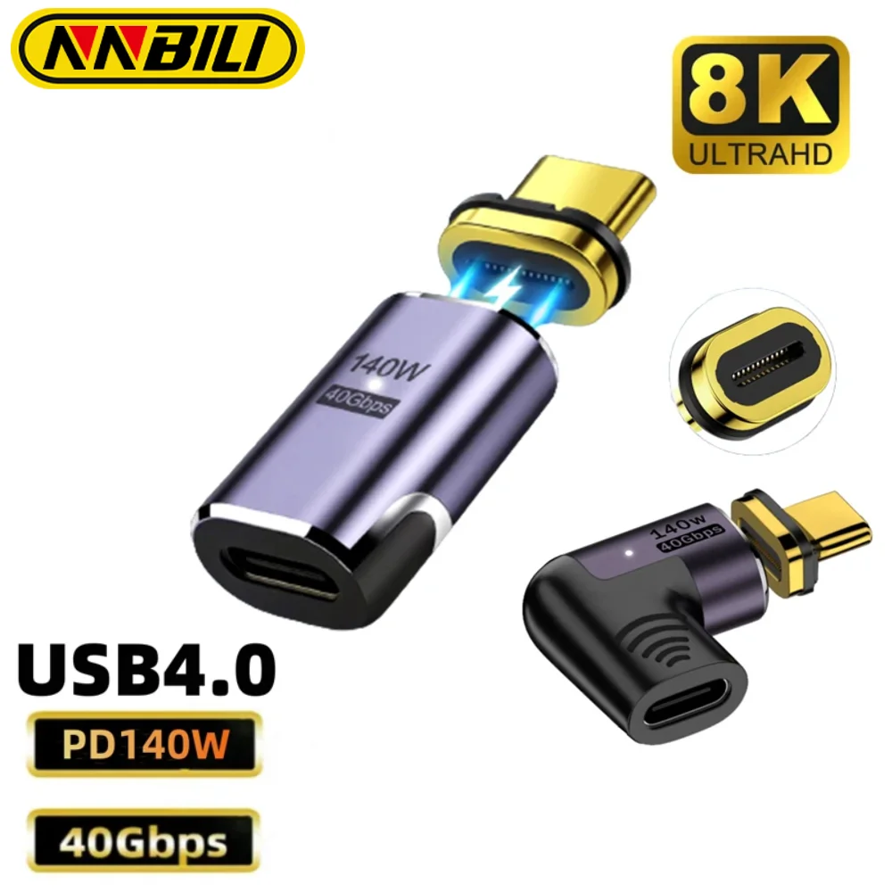 NNBILI 140W USB4.0 40Gbps Magnetic Type-C OTG USB C To USB-C Fast Charge Magnet Converter Cable 8K@60Hz USB Type C Adapter