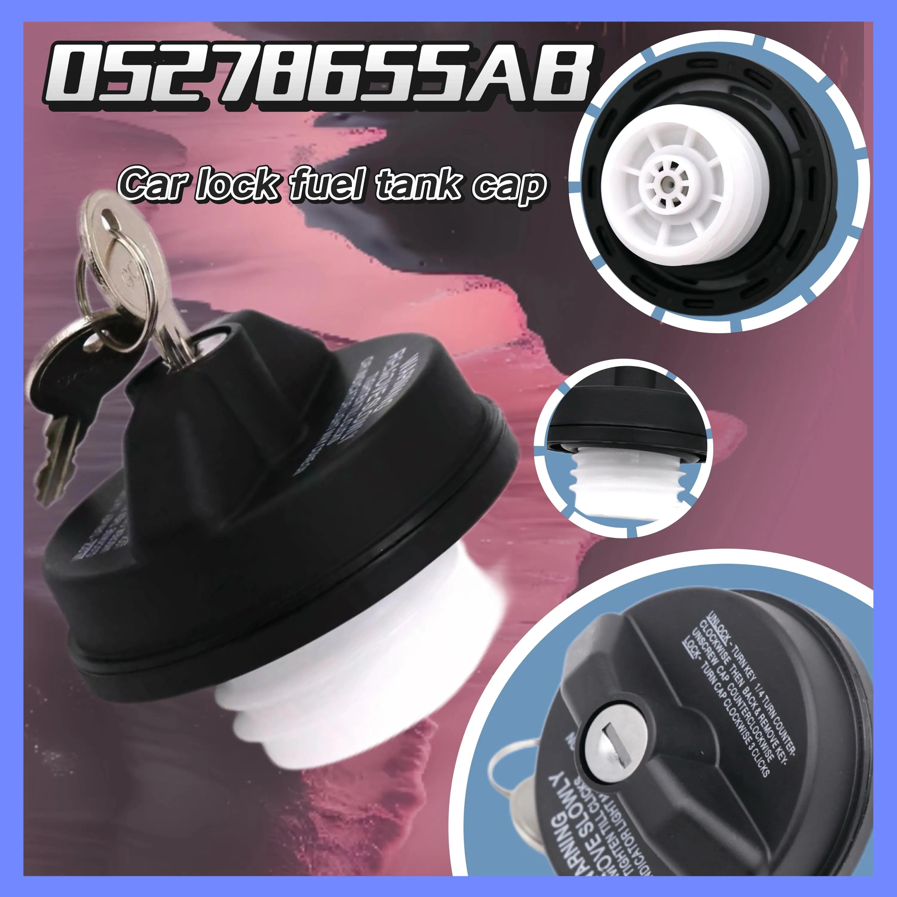Fuel Tank Cap with Key For 2001-2021 Chrysler Jeep Dodge Ram 1500 2000 2001 05278655AB 52100419AB