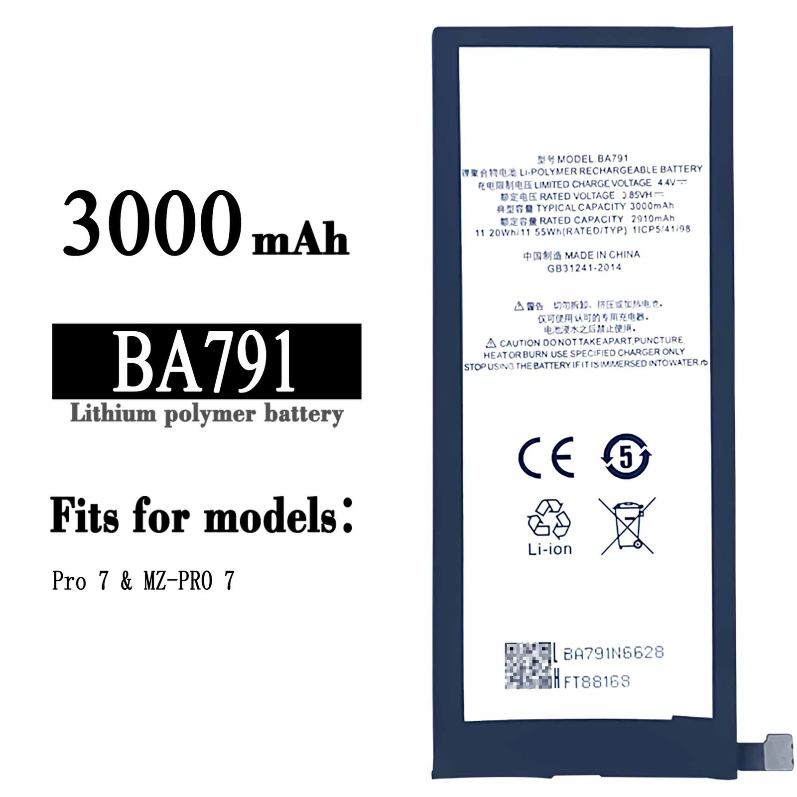 New High Quality Battery For MeiZu Pro7 MZ-PRO 7 BA791 3000mAh Replacement