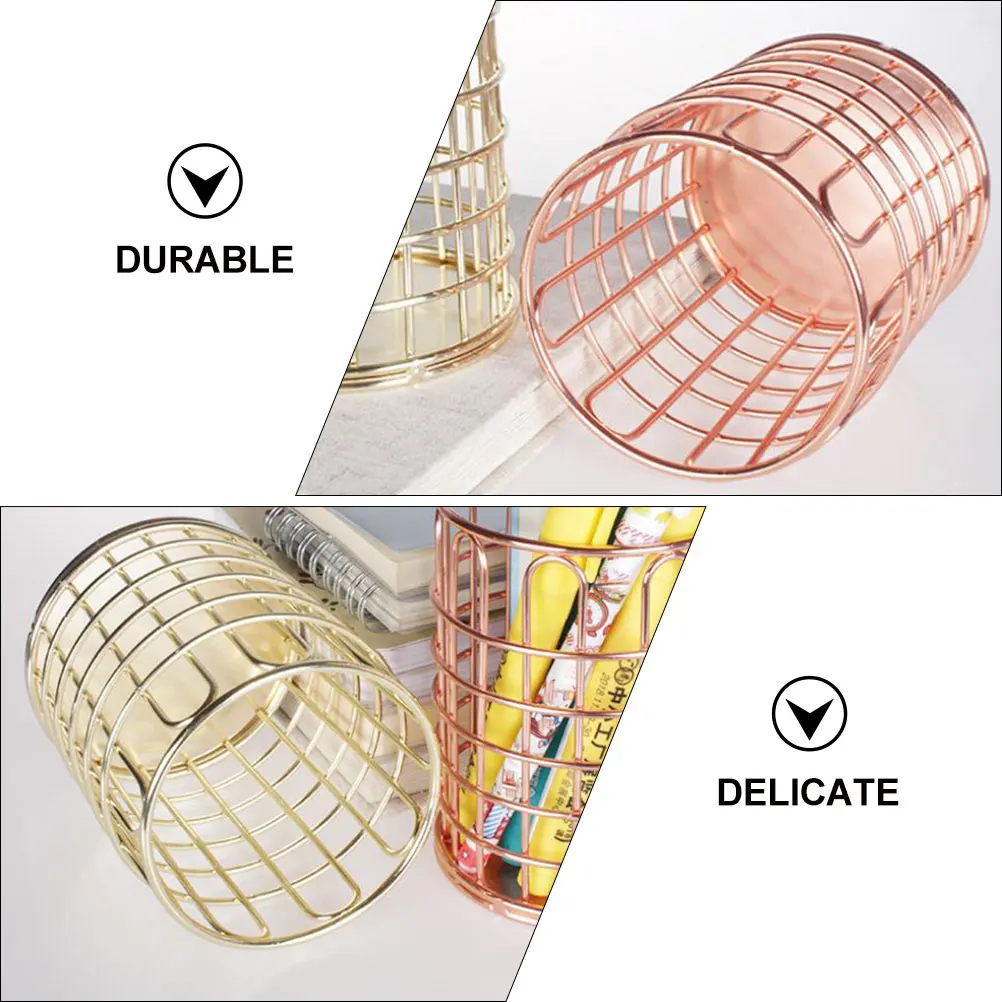 

2pcs Pen Holder Stationery Organizer Storage Box Desktop Wrought Iron Design Pencil Container Brush Holder Table