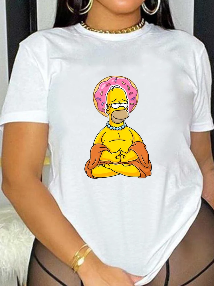 

Disney Homers Women's Top T-shirt Harajuku Street Clothing White Black Summer Tops Anime Female T-shirt Women's Clothing Tshirts