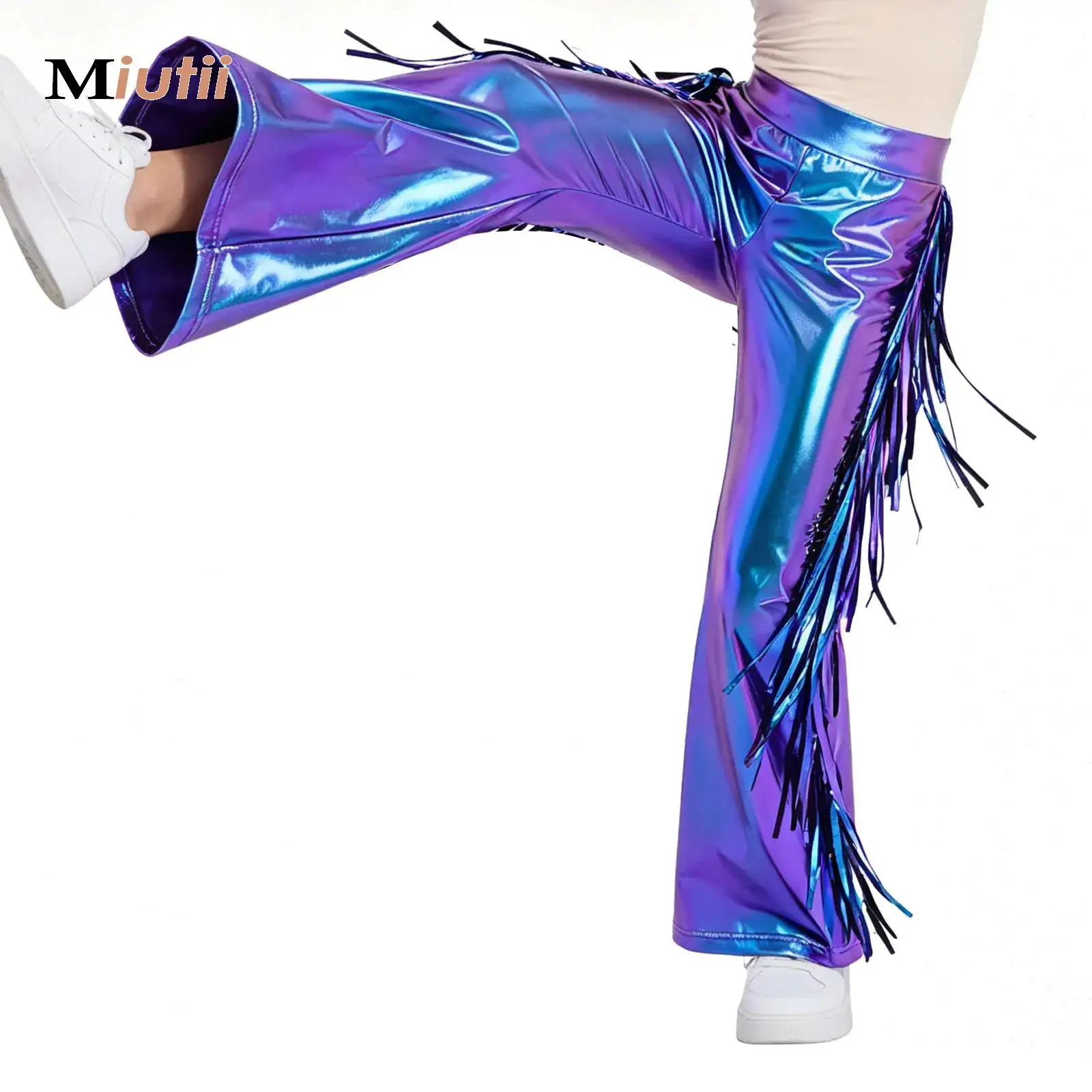 

Teens Girls Hip Hop Jazz Street Dance Pants Fashion Metallic Shiny Elastic Waistband Trouser Skateboarding Performance Costume