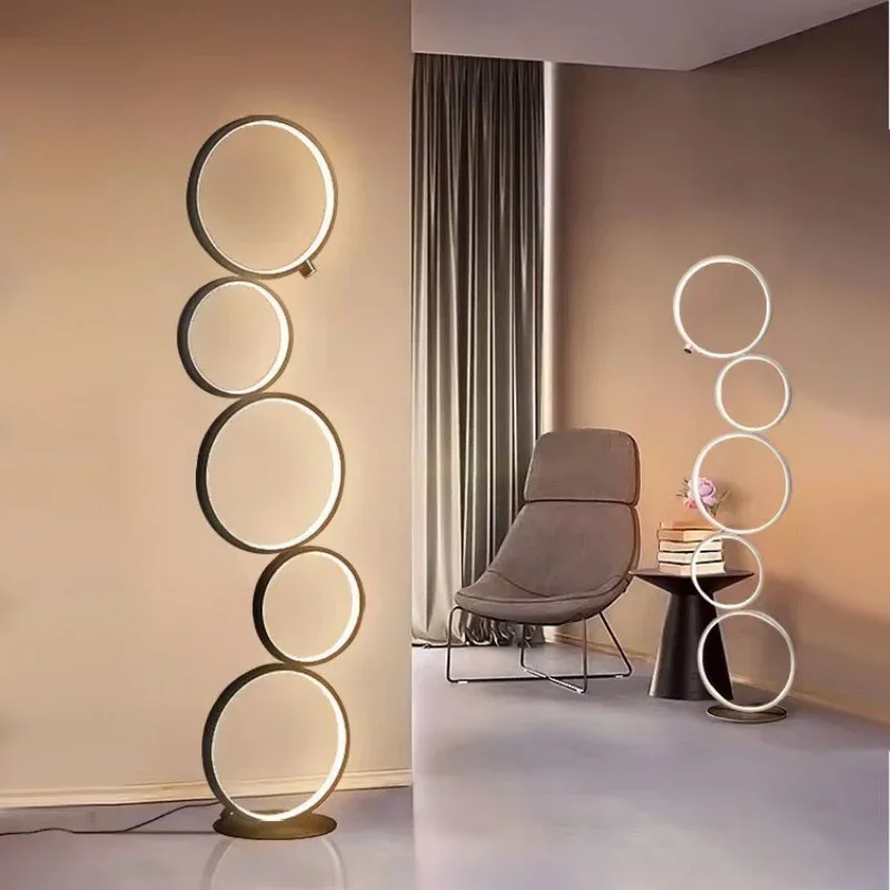 Imagem -02 - Nordic Five-ring Line Led Floor Lamp Atmosfera Simples Proteção para os Olhos Luxo Acessível Arte Criativa Luxo Acessível