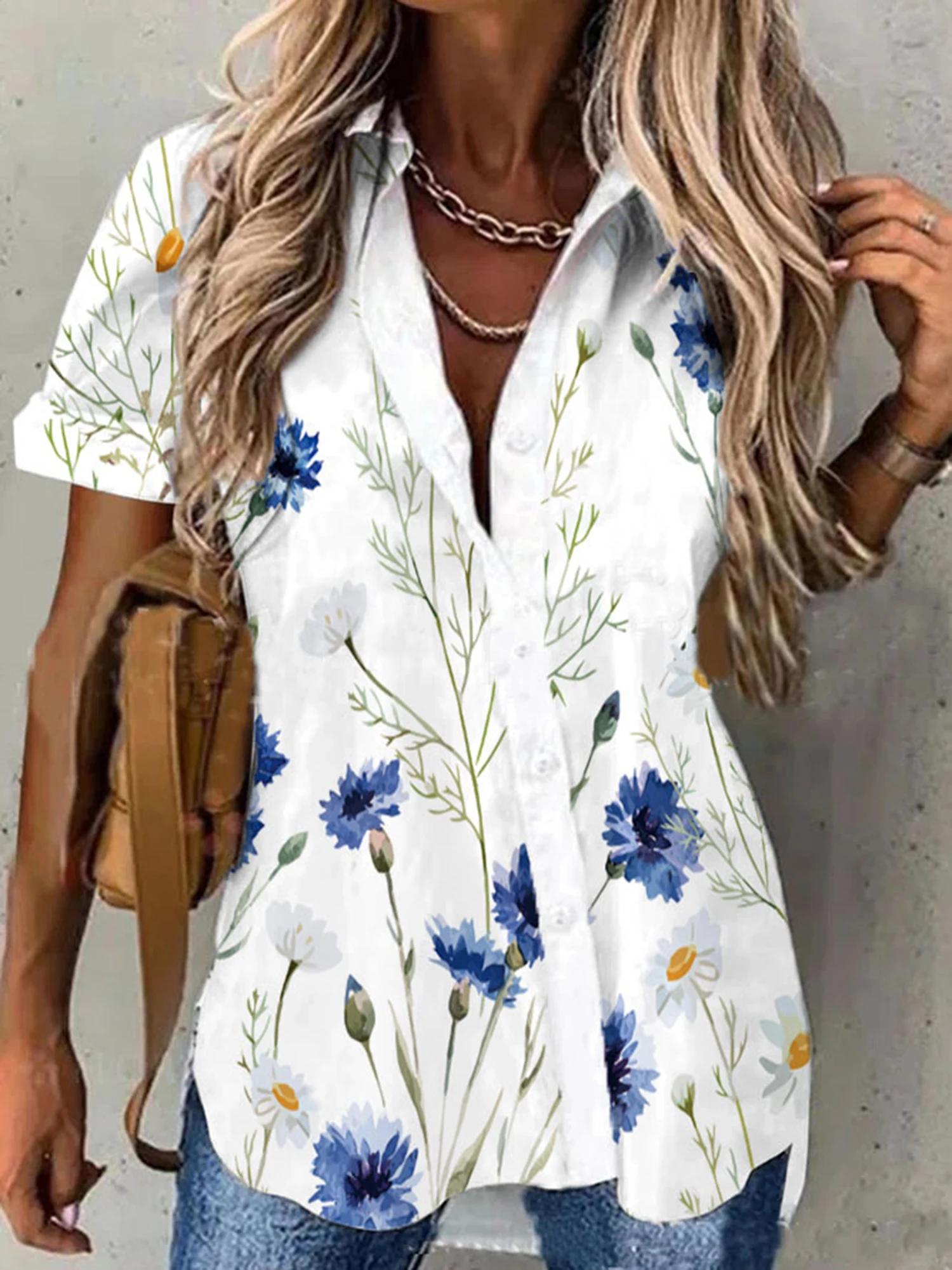 2024 Europe and the United States summer new women's casual fashion printed shirt button-down shirt cardigan woman