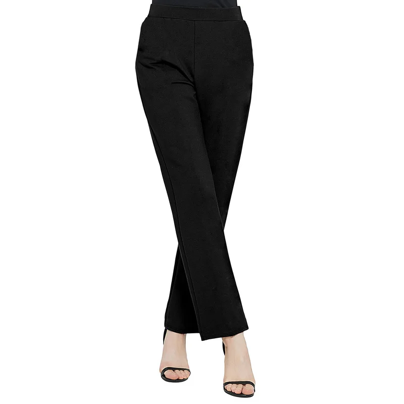2025 カジュアル エラスティックウエスト スリムストレートパンツ レディース ストレッチ 着痩せ効果 ブラック オフィス デイリーパンツ