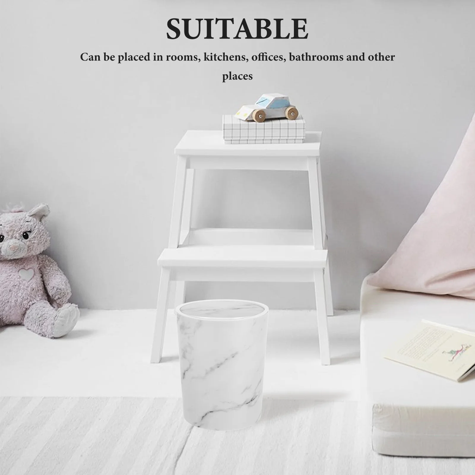 

Marble Pattern Trash Can Large Capacity Swing Top Waste Bin for Living Room Kitchen Office Bathroom Plastic Garbage Container