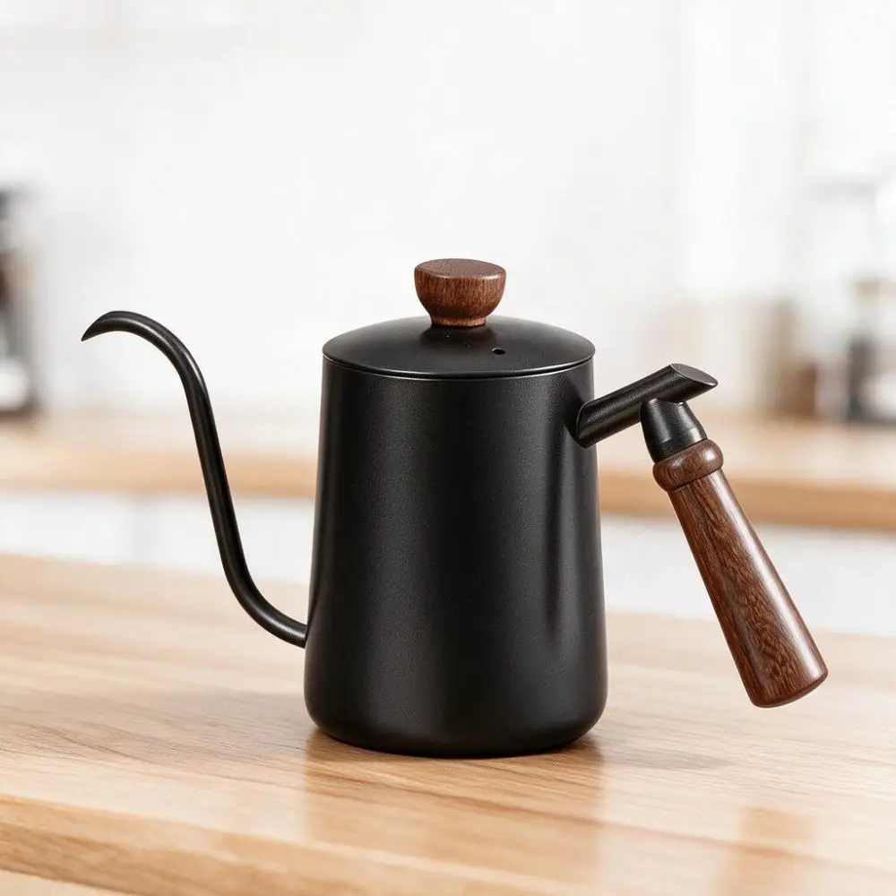 Wooden Handle Goose Neck Coffee Kettle 304 Stainless Steel 600 ML Pour-over Coffee Pot Narrow-Mouthed Anti-scald