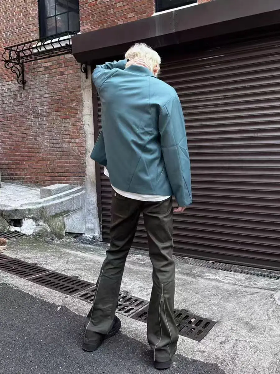 

Cleanfit Deconstructed Patchwork Collar Zipper Jaet Men's American Retro Casual Wide Commute Adstrative Coat