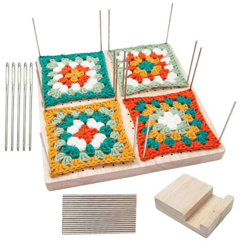 1 SET Locking Board For Granny Square Crochet Blocking Boards For Knitting With Rod Pins And Needles