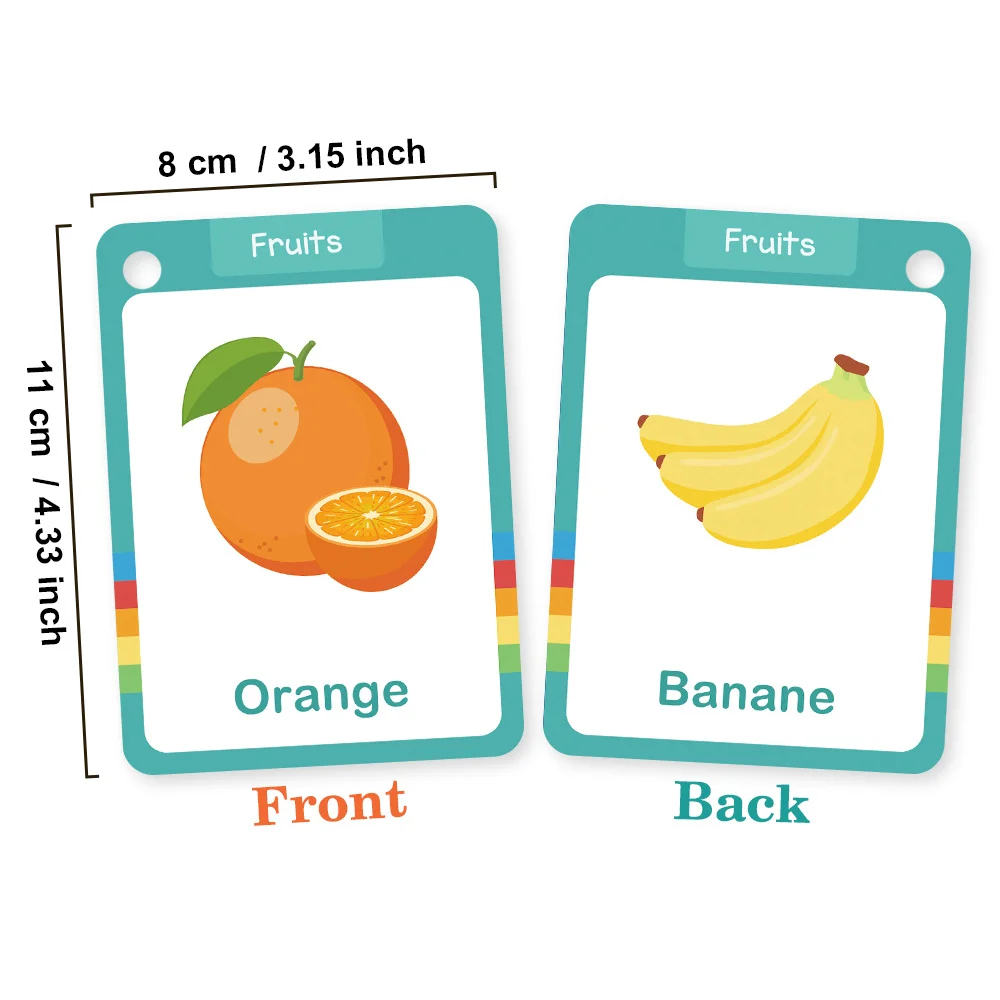 25Pcs Fruit & Vegetable French Vocabulary Learning Cards Homeschool Double Side Educational Flashcards for Kids Teaching Aids