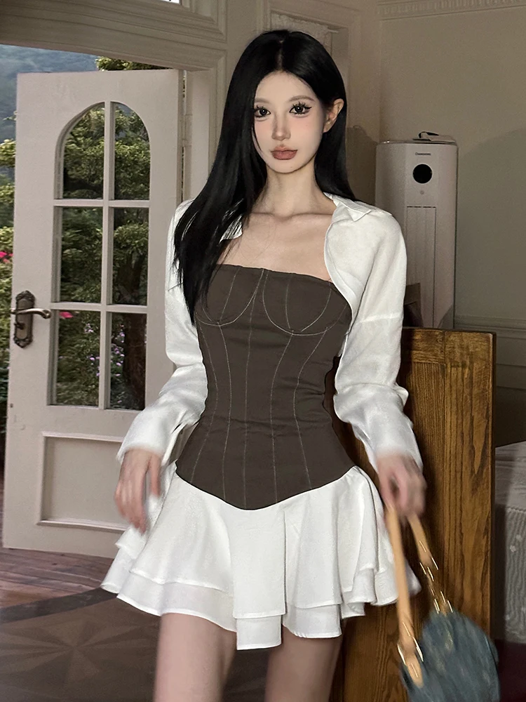 

WEIRD PUSS винтажное цветное дизайнерское пальто с воротником-стойкой на бретельках, комплект из двух предметов, длинный свеч, полиэстер