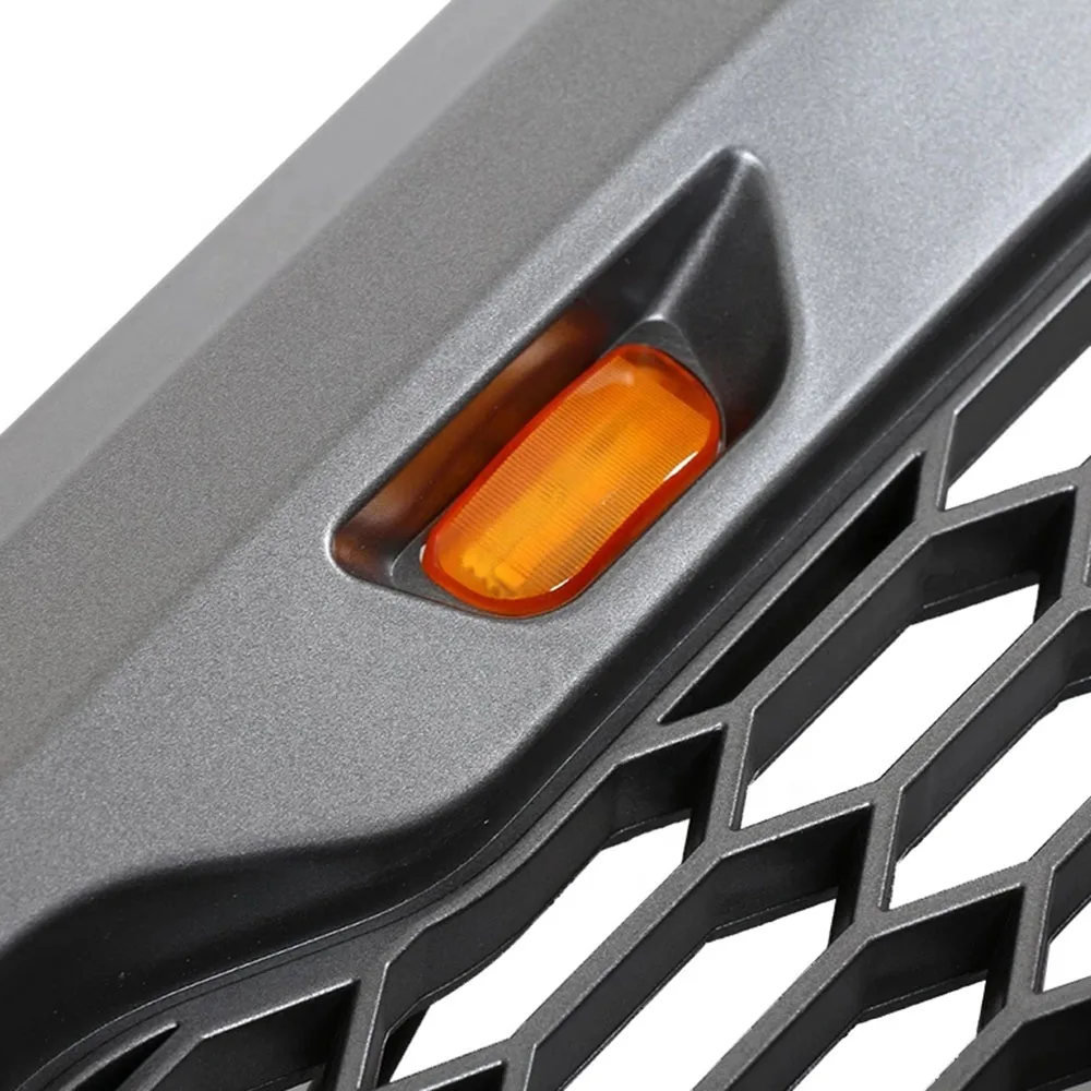 تعديل رابتور نمط رمادي ABS الجبهة شواء الوفير هود شبكة مصبغة مع أضواء LED العنبر و + رسائل لفورد F150 2004-2008