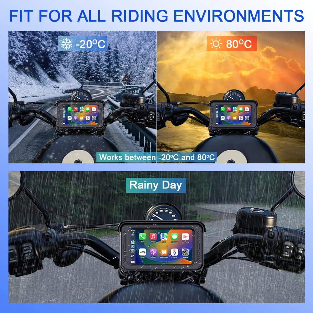 5 "Motor Nirkabel CarPlay Android Auto Head Unit IP67 Tahan Air 2K Kamera Ganda Navigasi GPS Monitor Parkir CS69B