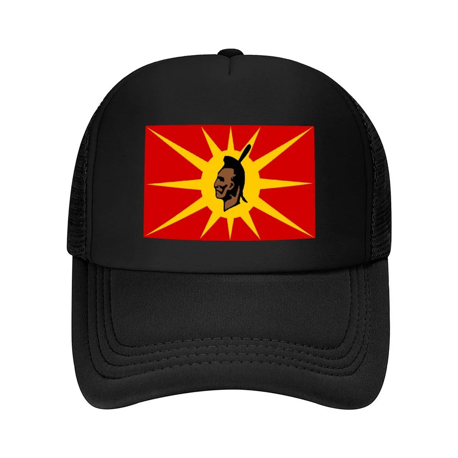 

Mohawk Warrior Flag Iroquois Canada and USA yellow and red background HD High Quality Baseball Cap
