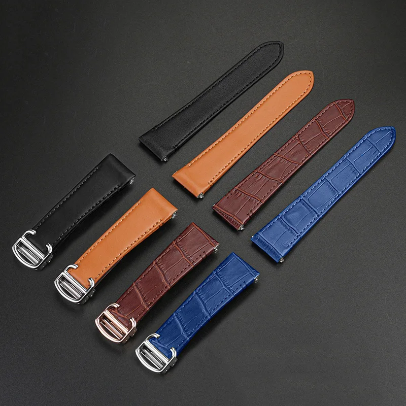 

19mm 21mm For Cartier Santos Cow Leather Wath band WSSA0010 Quick Release Watch Strap Men Waterproof and Soft Folding Buckle