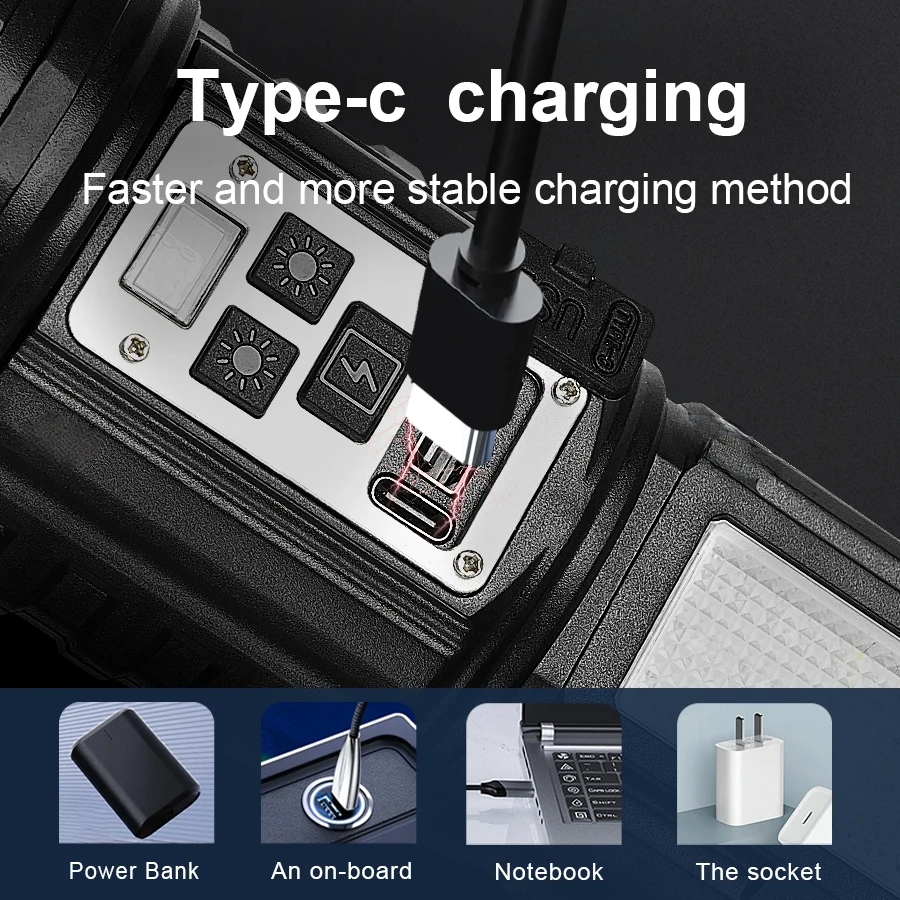 2025 New 1000000LM Rechargeable Flashlight Super Powerful Tactical Torch High Power Lantern Beam for Outdoor Emergency Survival