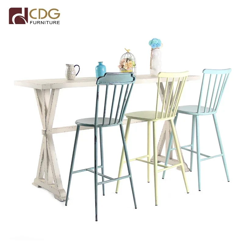 Wine Bar Table Coffee Shop Rectangle Furniture Metal Bar Table With Ash Wood Alu High Table